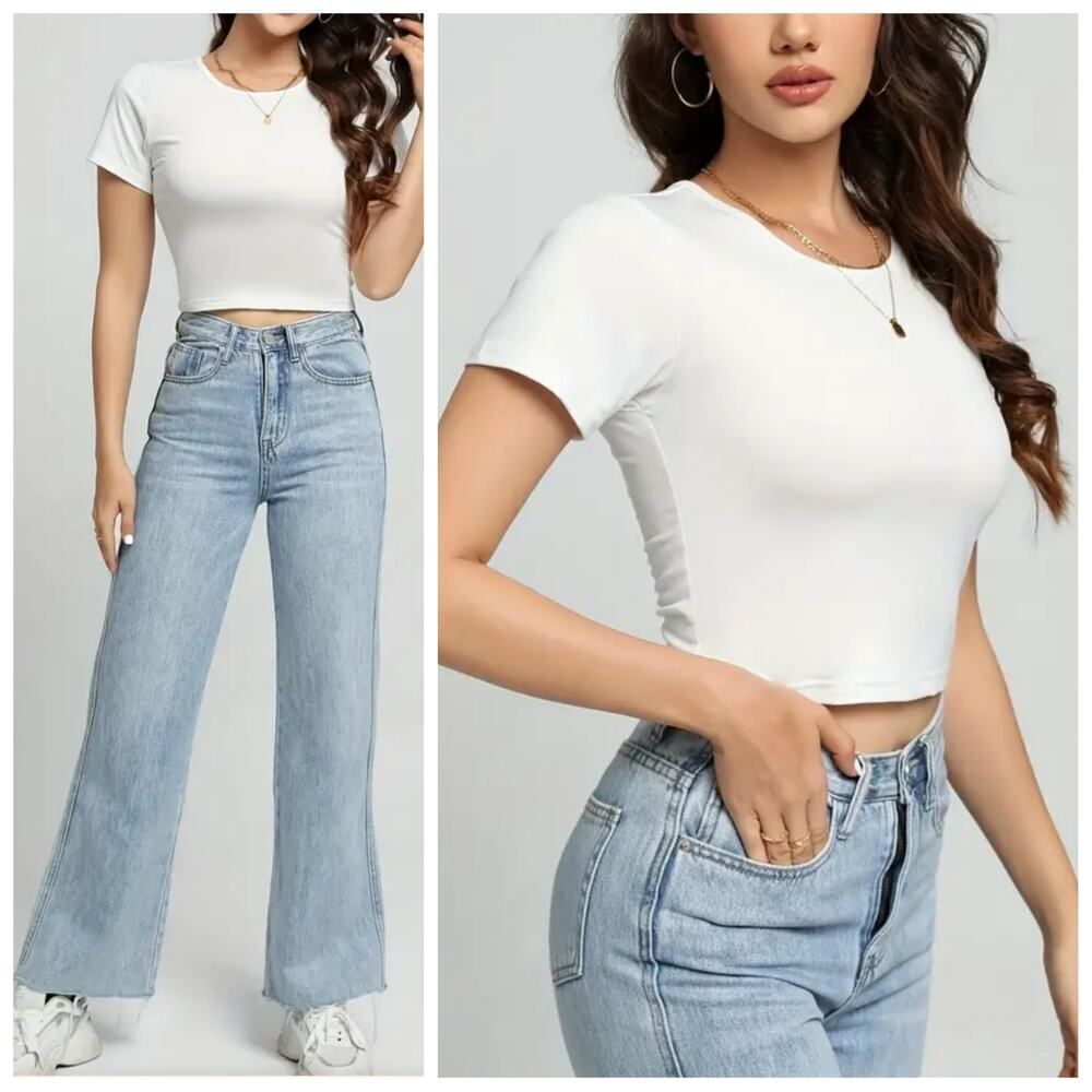 Unbranded fitted white cropped tee sz S
